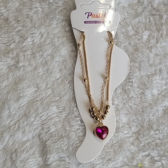 Anklets Gold with Pink Heart Charm - Picture 4 of 4